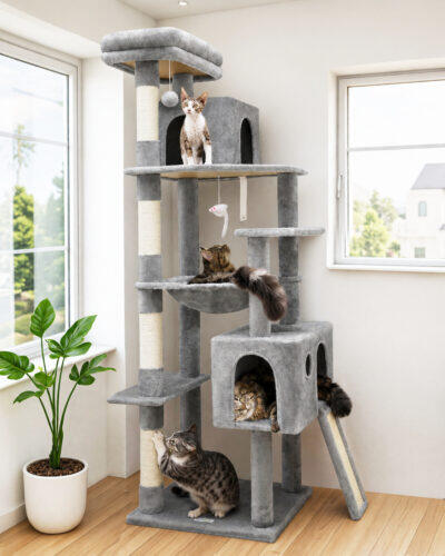 F70 Pro Heavy Duty Cat Tree(Light Gray,70-inch)