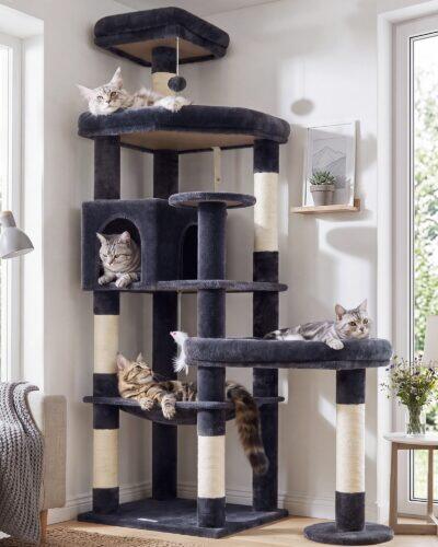 S65 Large Platform Cat Tree (Dark Gray, 65-inch)