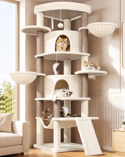 C73 Corner Cat Tree (Beige,73-inch)