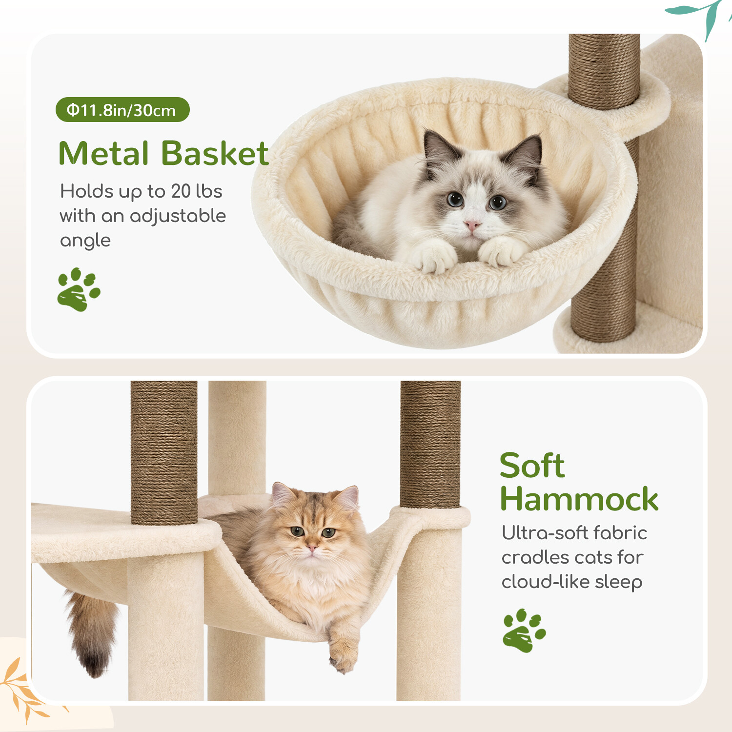 C73 Corner Cat Tree (Beige,73-inch)