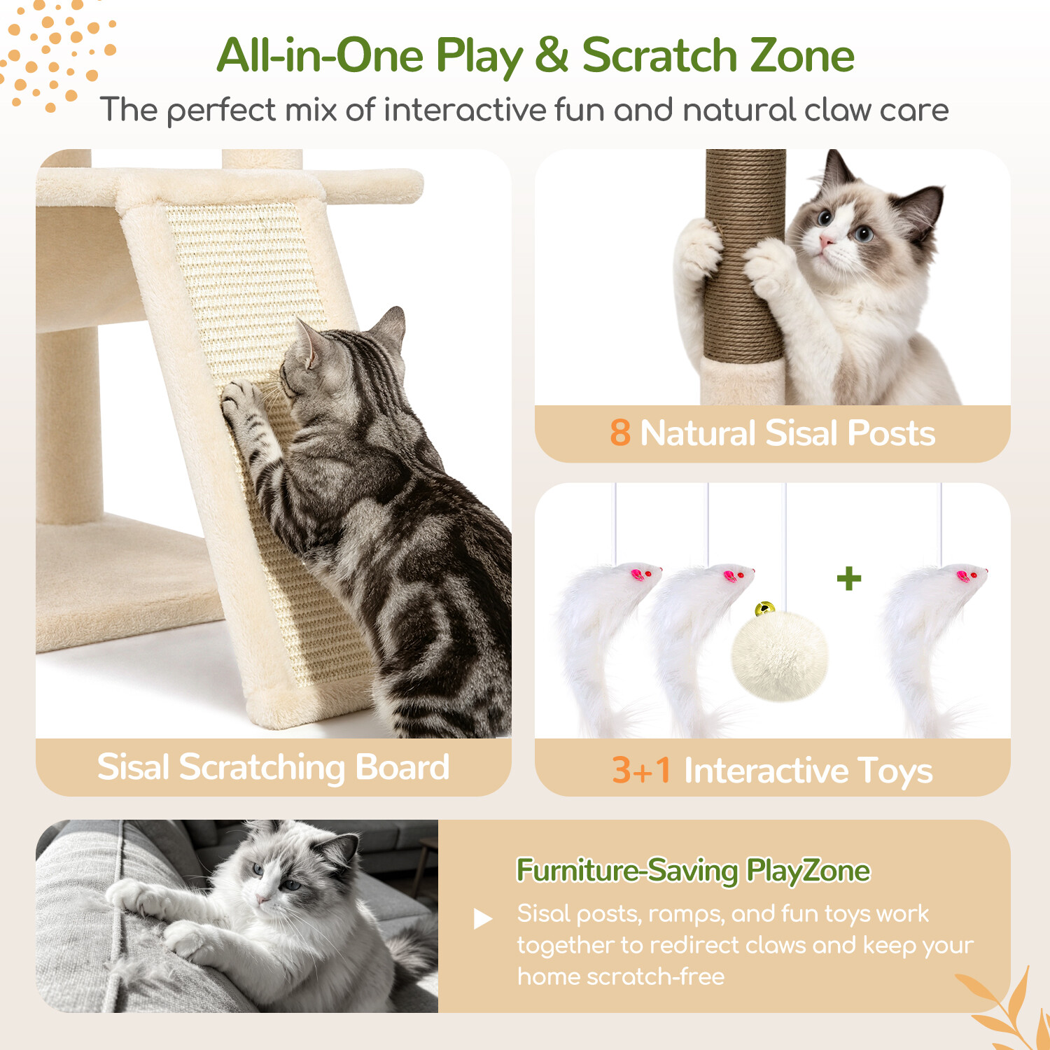 C73 Corner Cat Tree (Beige,73-inch)
