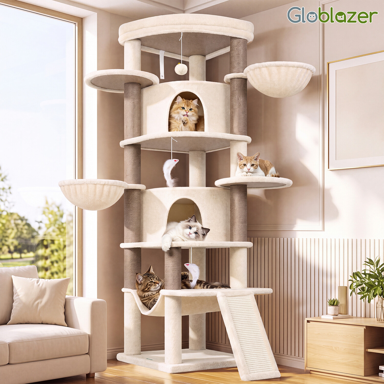 C73 Corner Cat Tree (Beige,73-inch)