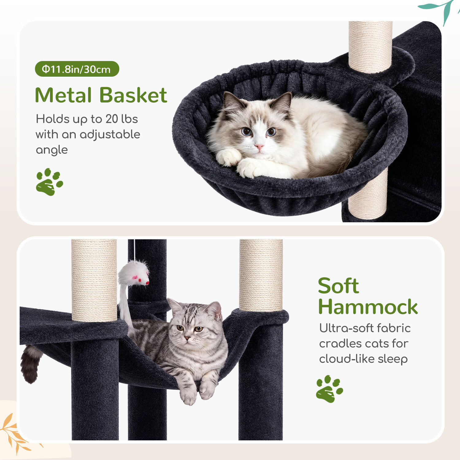 C73 Corner Cat Tree (Dark Grey,73-inch)