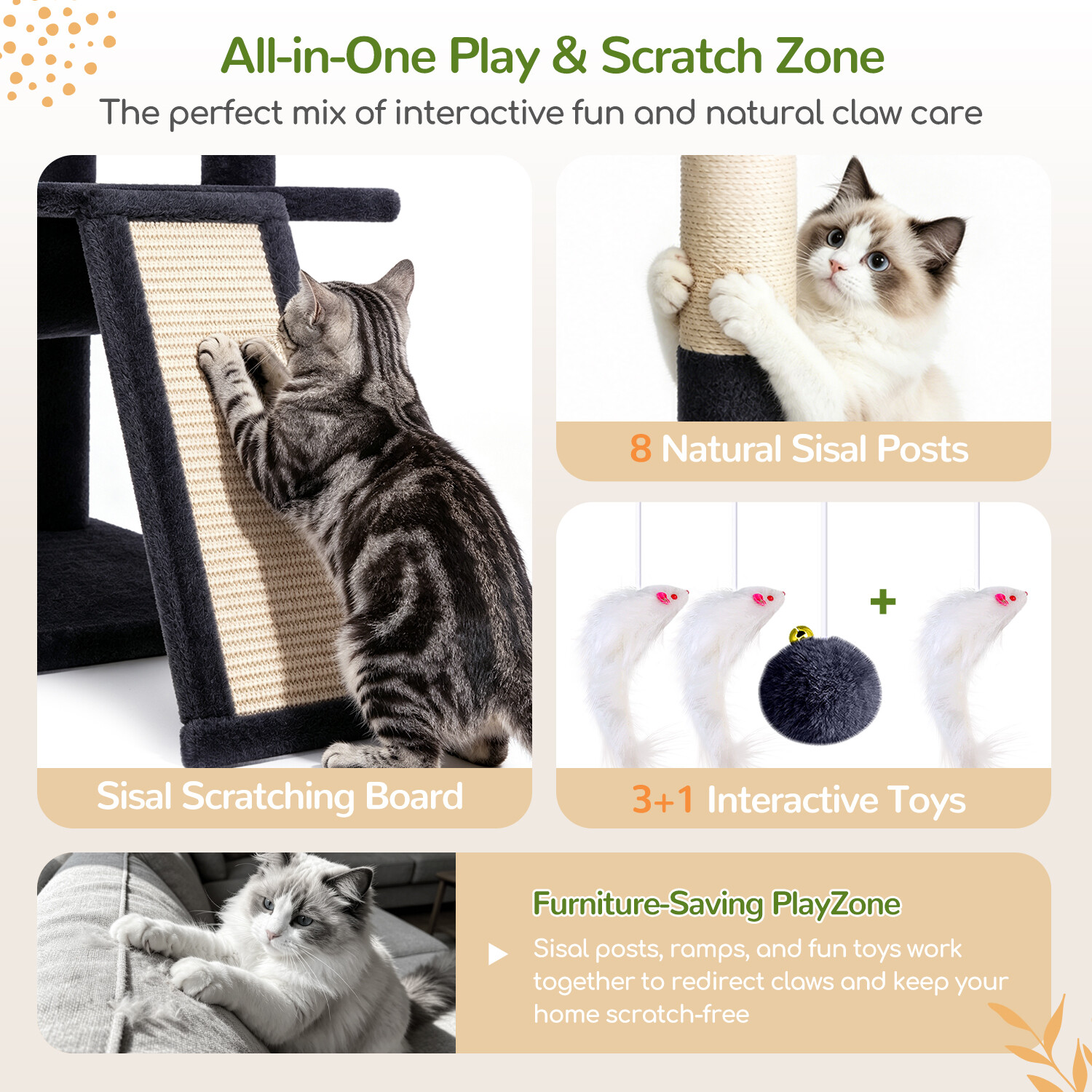 C73 Corner Cat Tree (Dark Grey,73-inch)