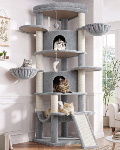C73 Corner Cat Tree (Light Grey,73-inch)