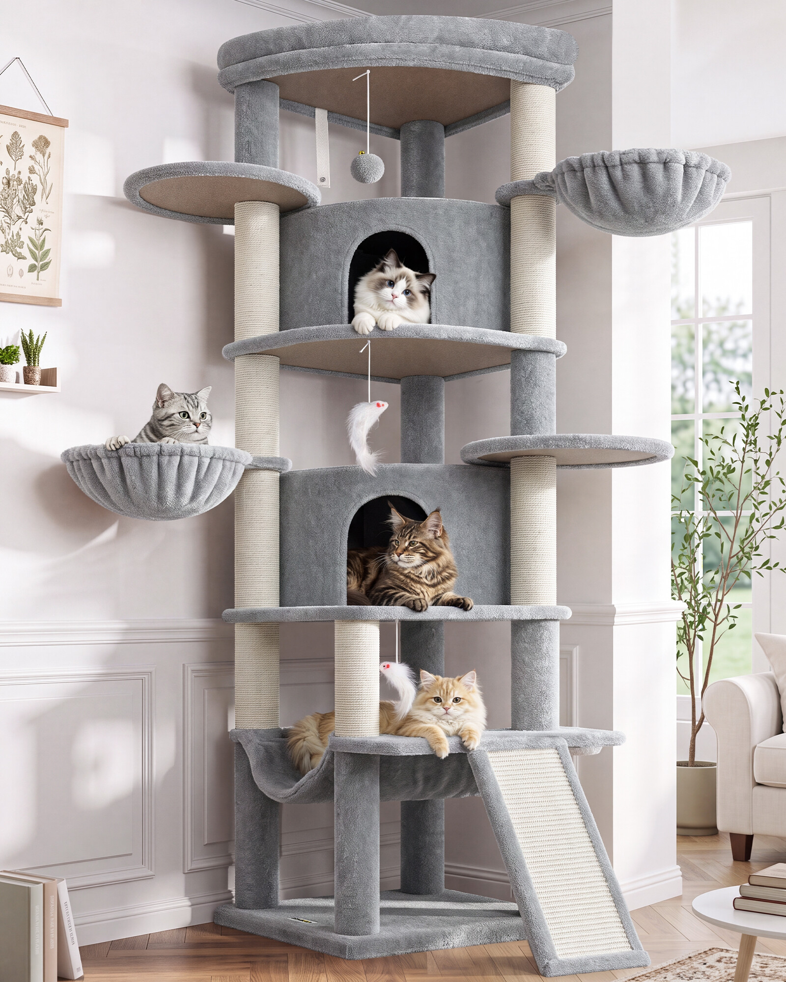 C73 Corner Cat Tree (Light Grey,73-inch)