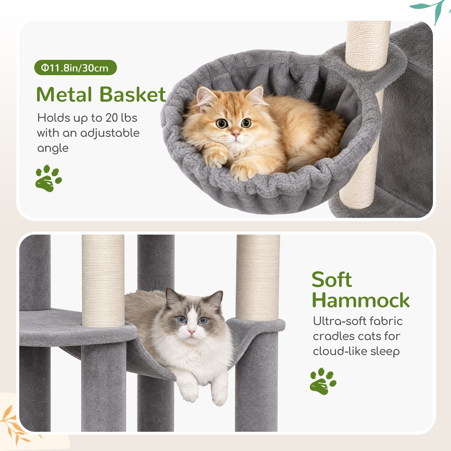 C73 Corner Cat Tree (Light Grey,73-inch)