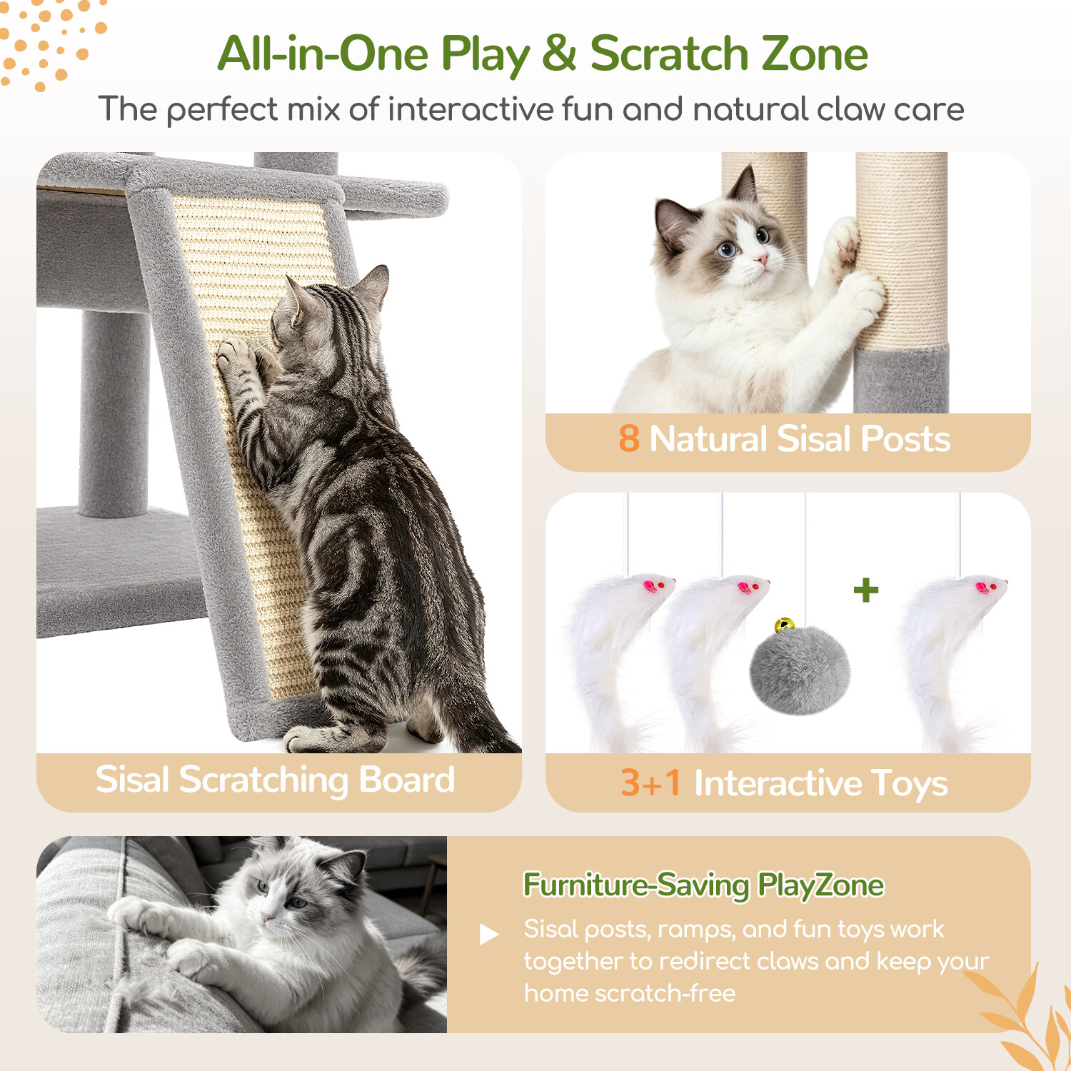 C73 Corner Cat Tree (Light Grey,73-inch)