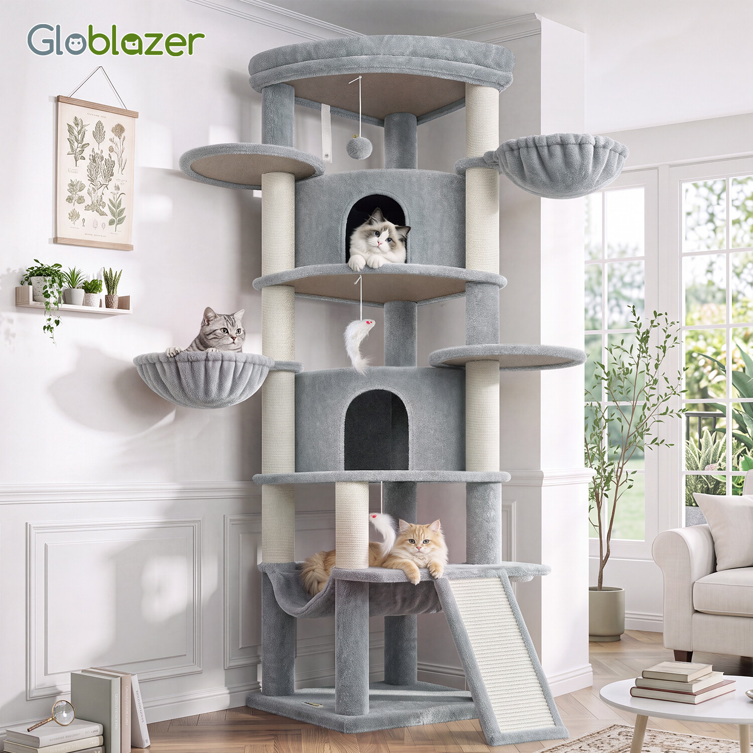 C73 Corner Cat Tree (Light Grey,73-inch)