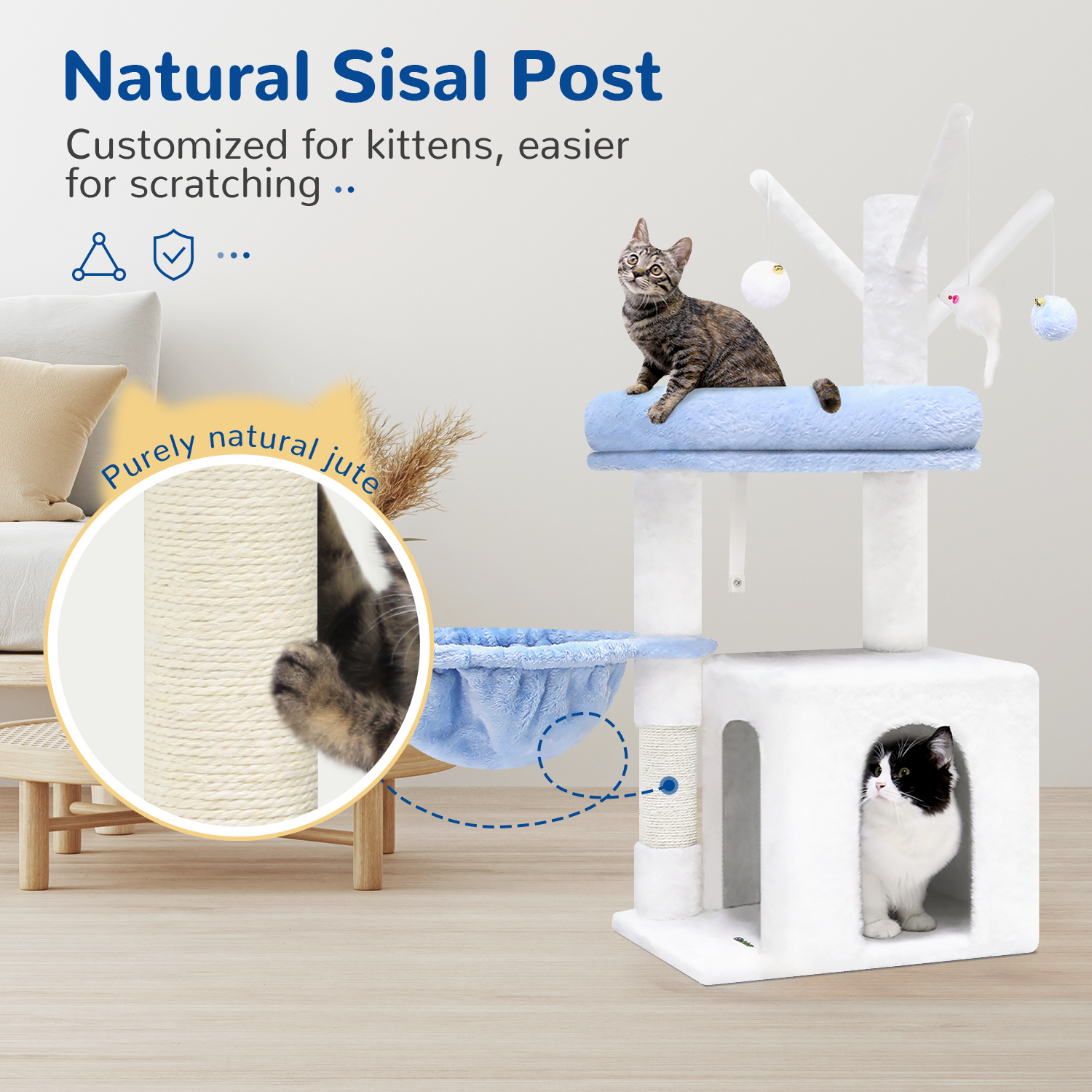 F37 Small Cat Tree(Ocean Blue,37-inch)