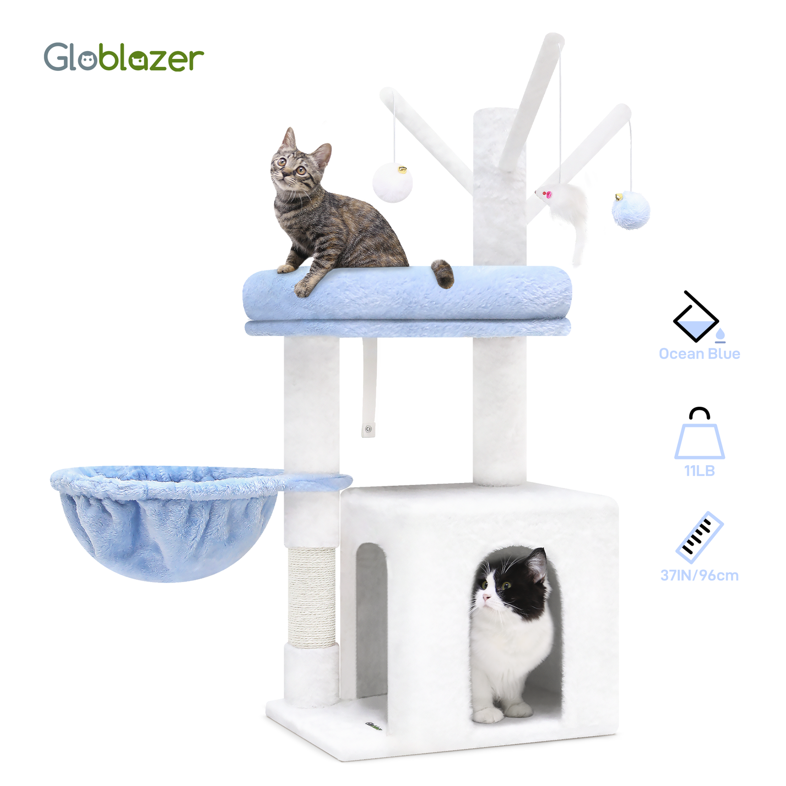 F37 Small Cat Tree(Ocean Blue,37-inch)