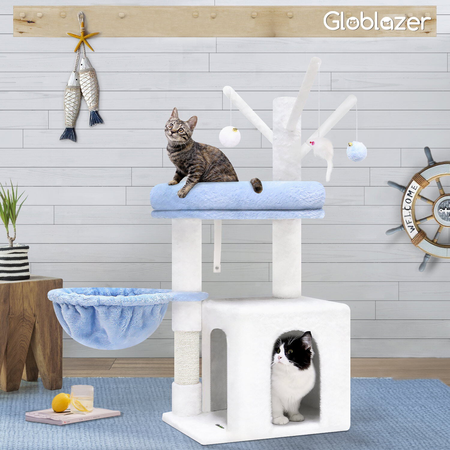 F37 Small Cat Tree(Ocean Blue,37-inch)