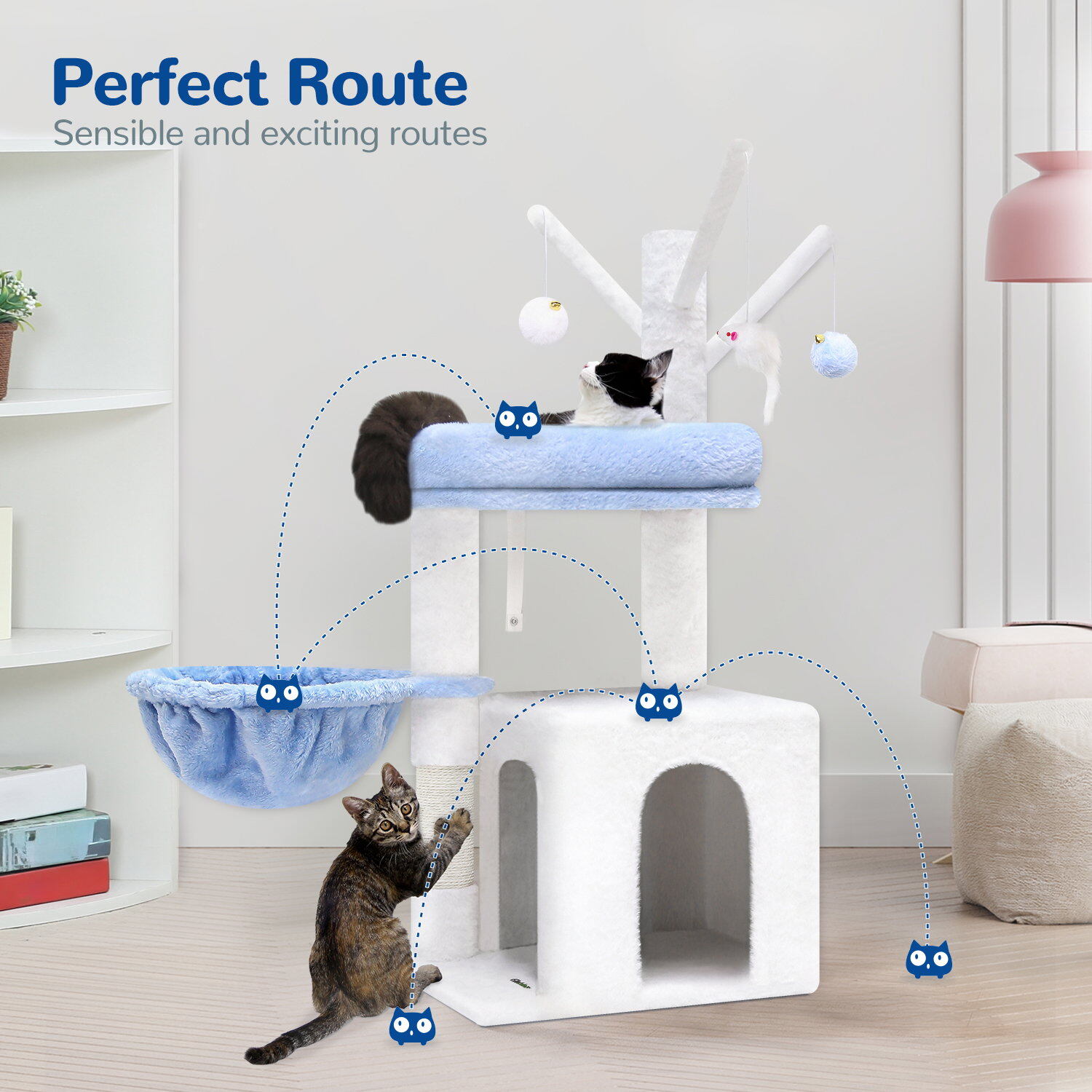 F37 Small Cat Tree(Ocean Blue,37-inch)