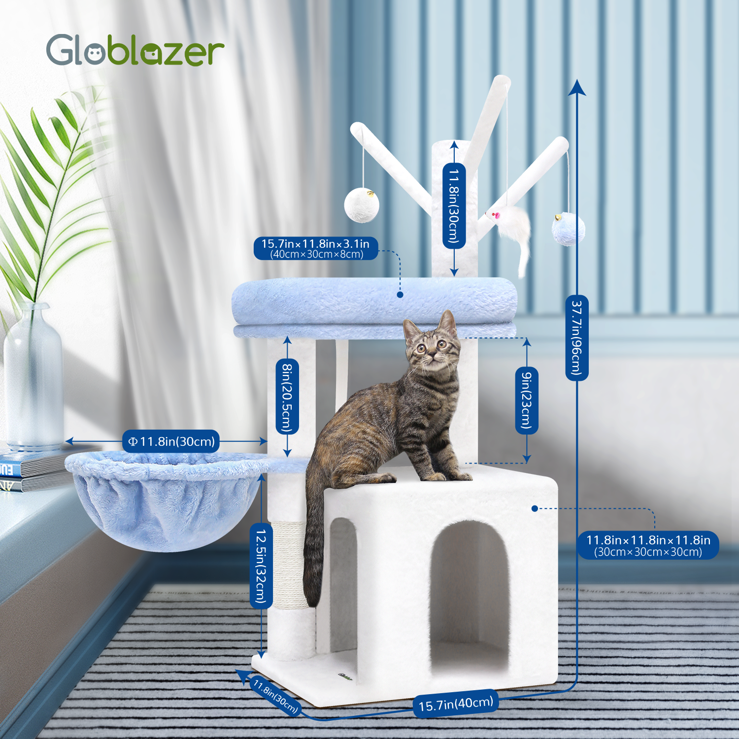 F37 Small Cat Tree(Ocean Blue,37-inch)