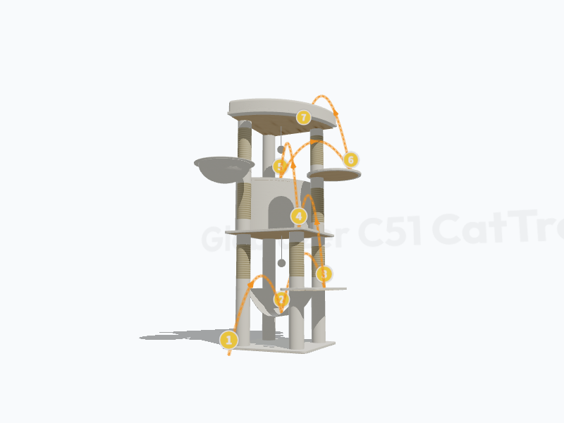 51-inch Corner Cat Tree 3D Model