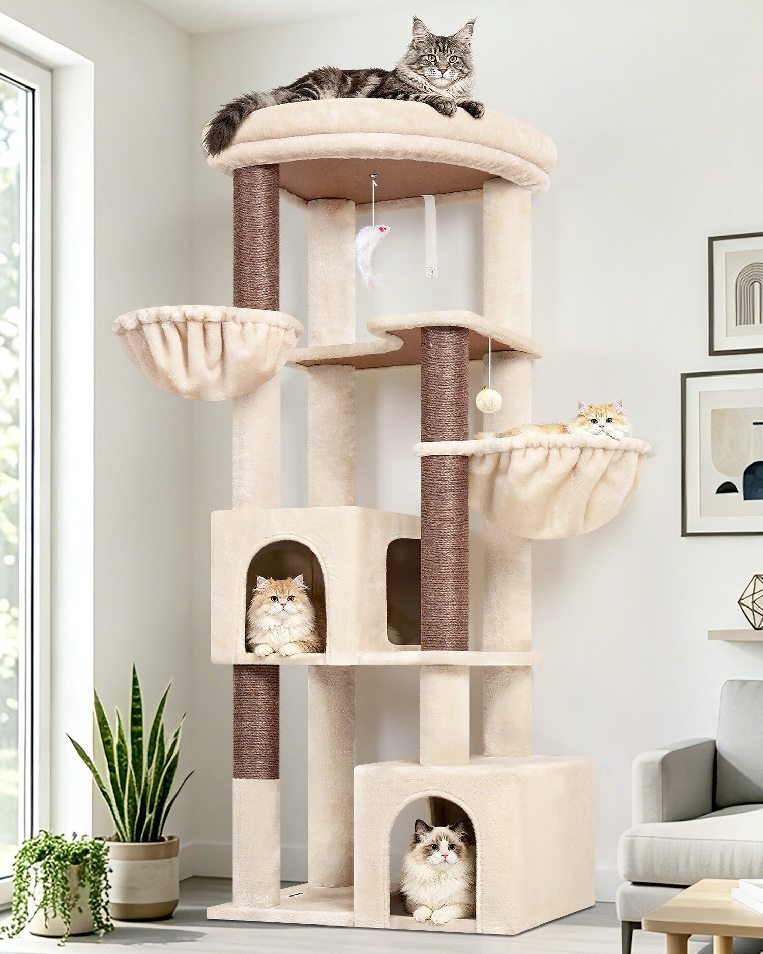 C64 Ecke Kratzbaum (Beige, ca. 160 cm)