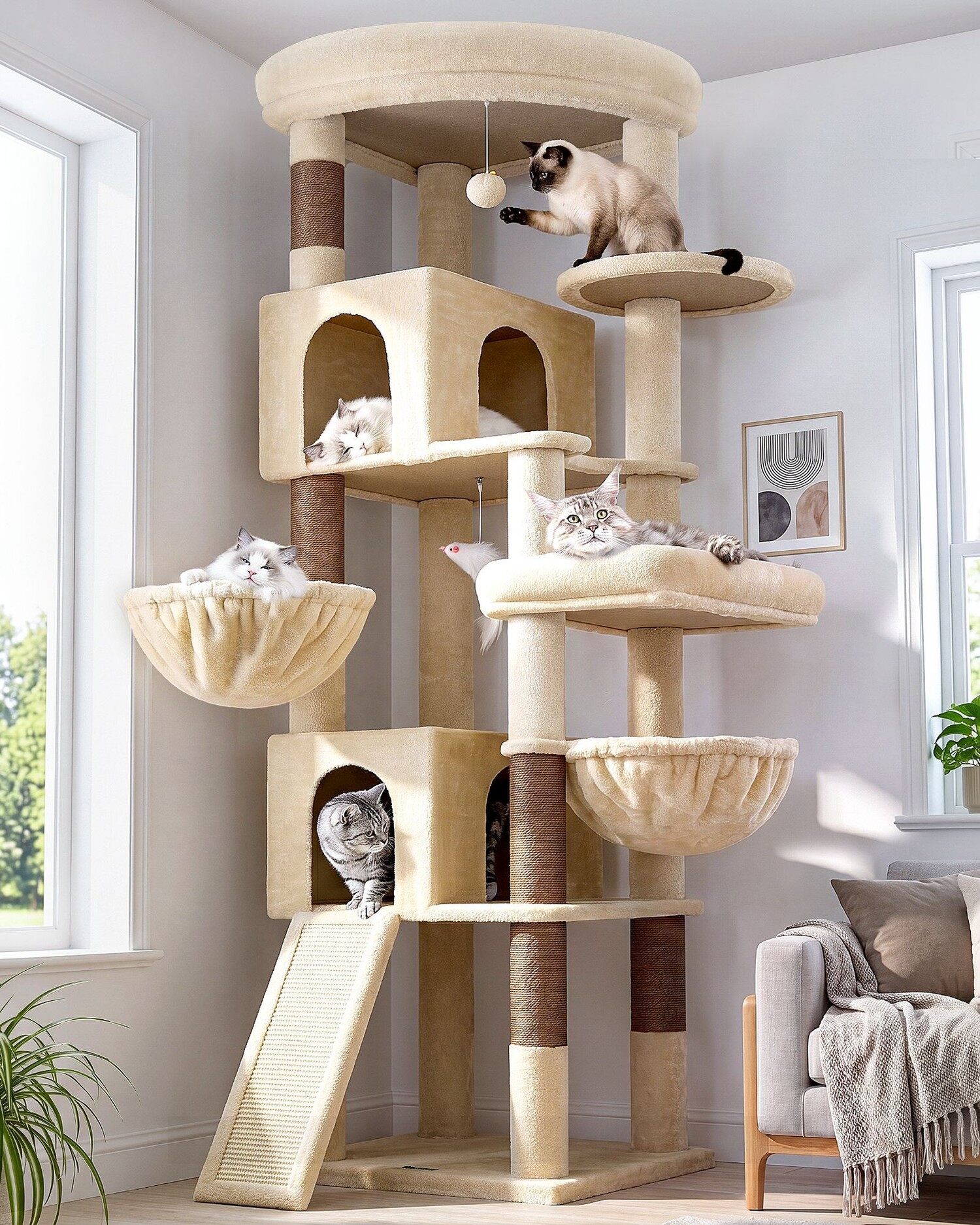 C74 Ecke Kratzbaum Für Große Katzen (Beige, ca. 185 cm)