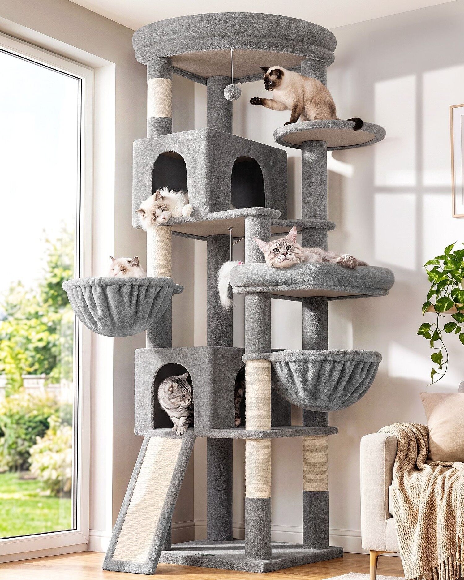 C74 Ecke Kratzbaum Für Große Katzen (Hellgrau, ca. 185 cm)