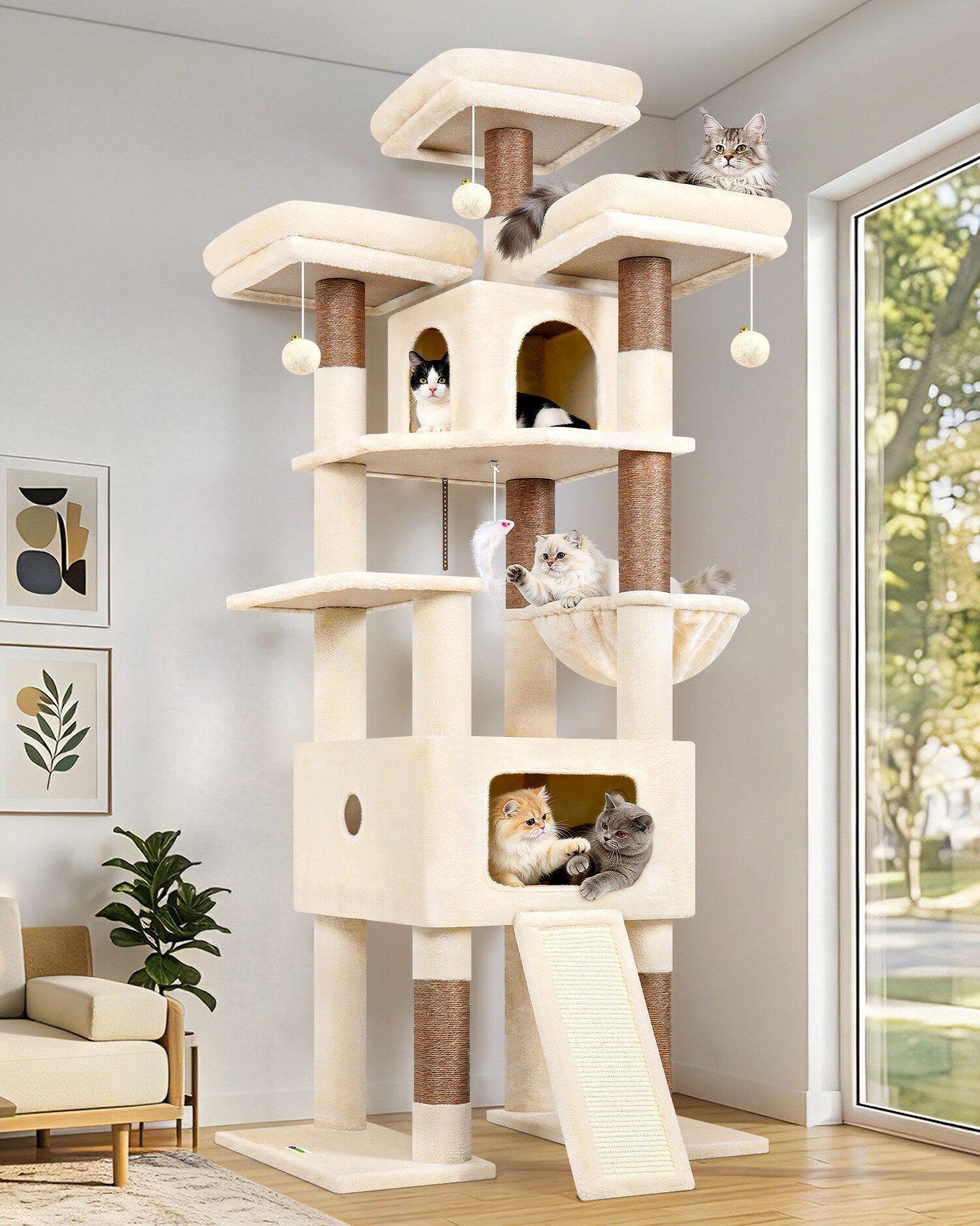 F75 Kratzbaum Für Große Katzen (Beige, ca. 190 cm)