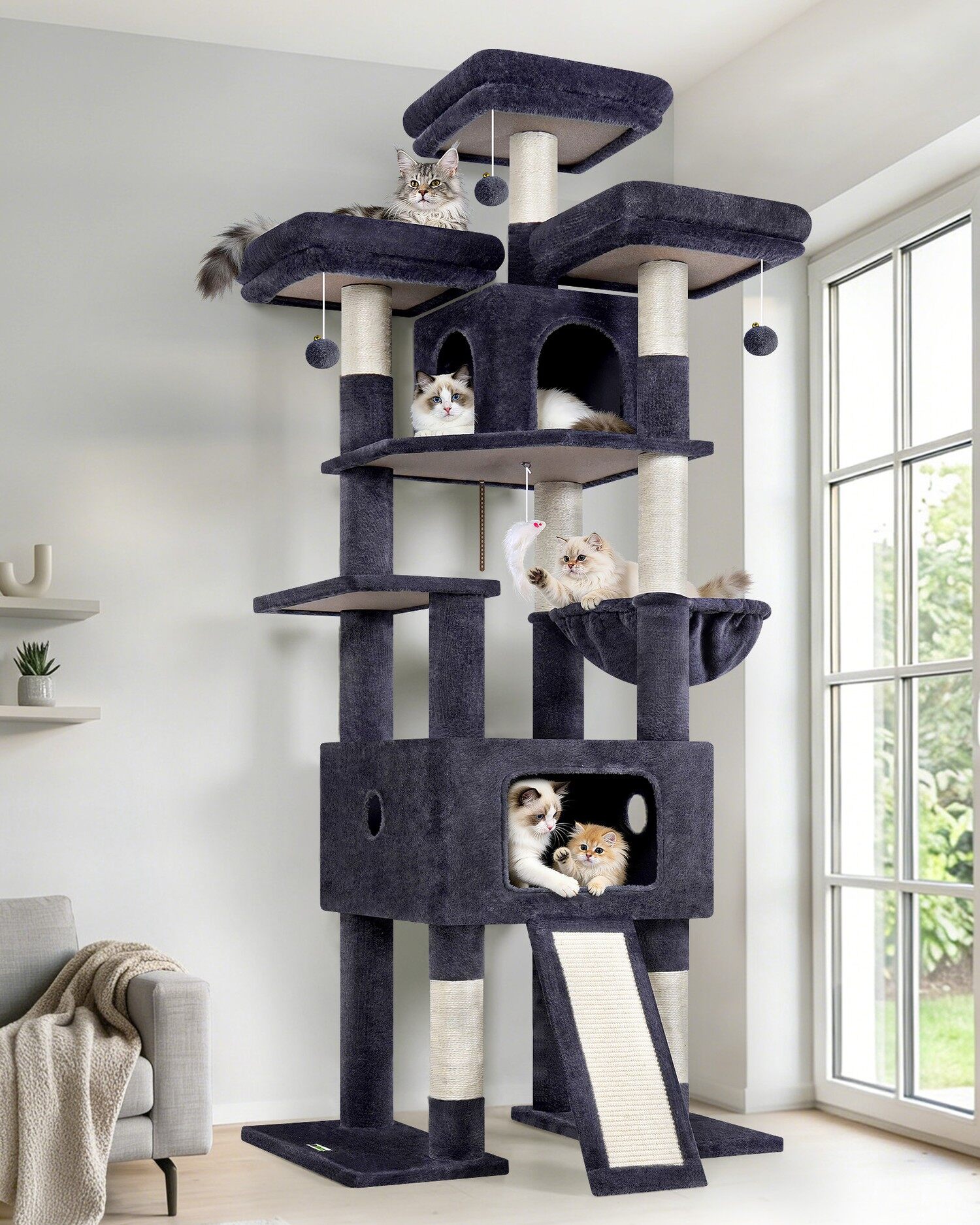 F75 Kratzbaum Für Große Katzen (Dunkelgrau, ca. 190 cm)