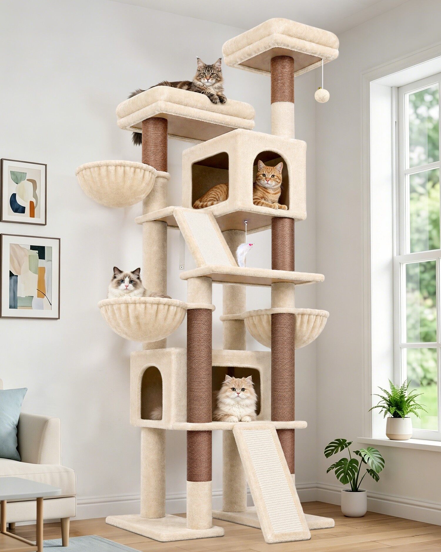 F78 Kratzbaum Für Große Katzen (Beige, ca. 195 cm)