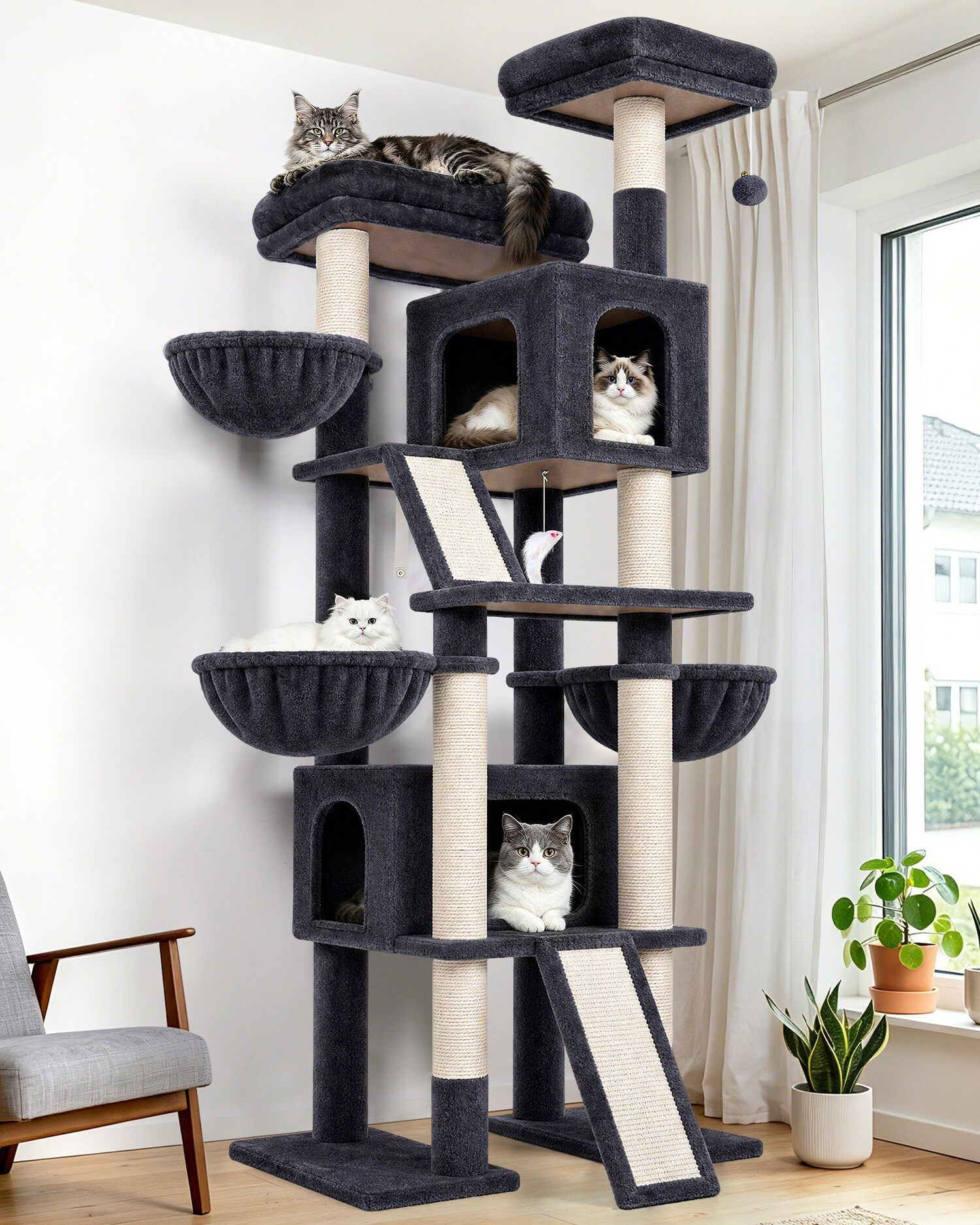 F78 Kratzbaum Für Große Katzen (Dunkelgrau, ca. 195 cm)