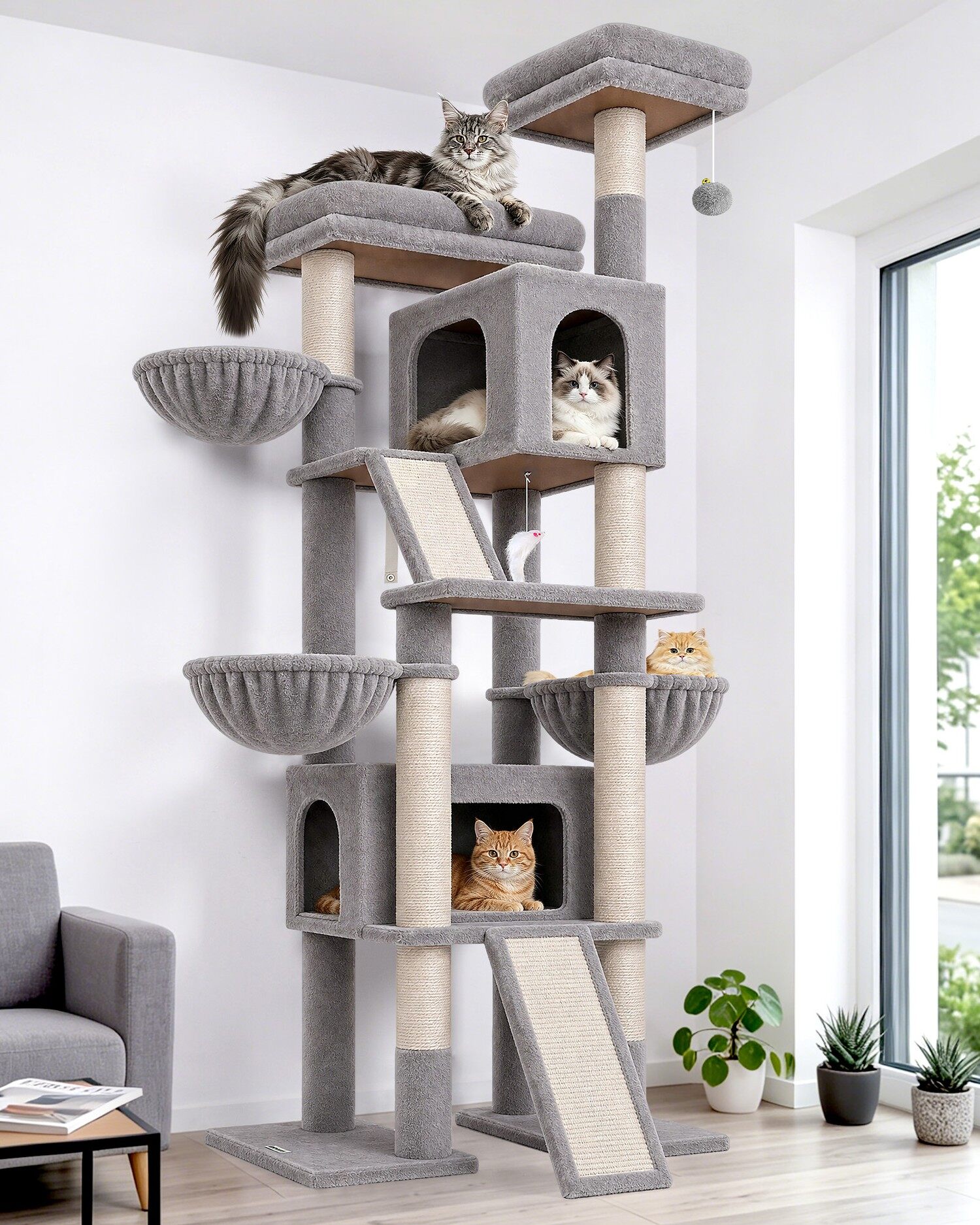 F78 Kratzbaum Für Große Katzen (Hellgrau, ca. 195 cm)