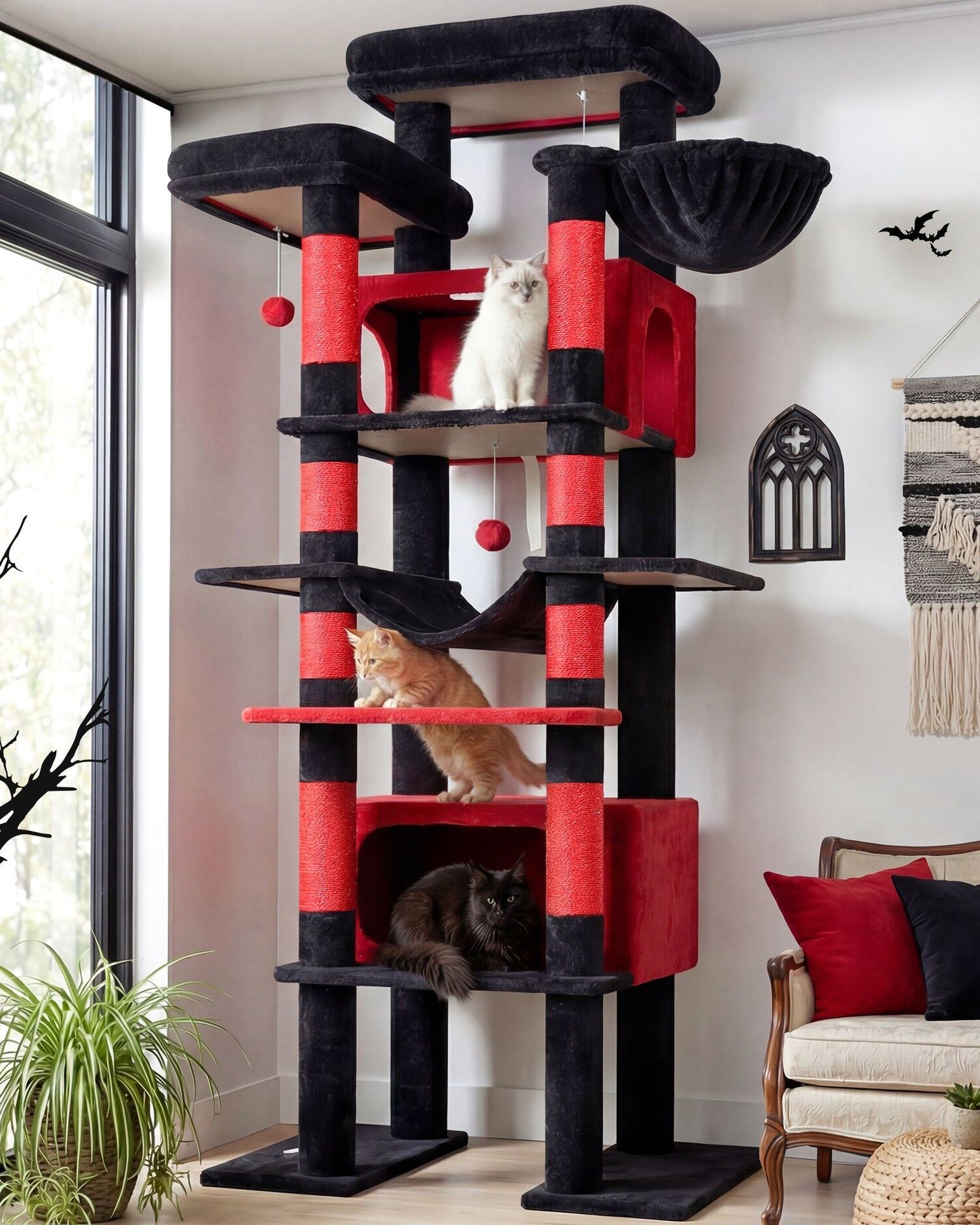 F83B Kratzbaum Groß (Gotisch Rot-Schwarz, ca. 210 cm)