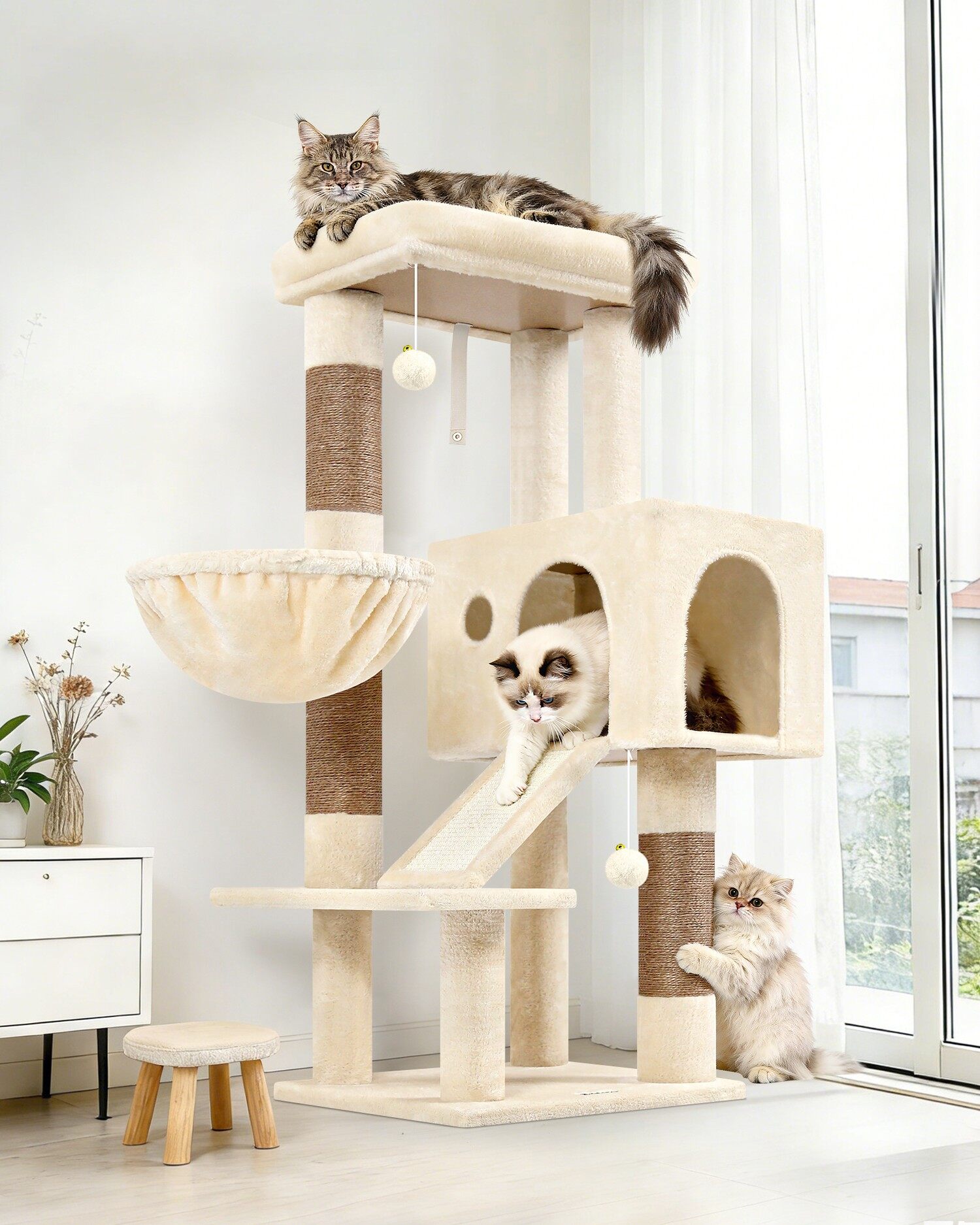 S45 キャットタワー 高齢猫 (ベージュ, 約 110 cm)