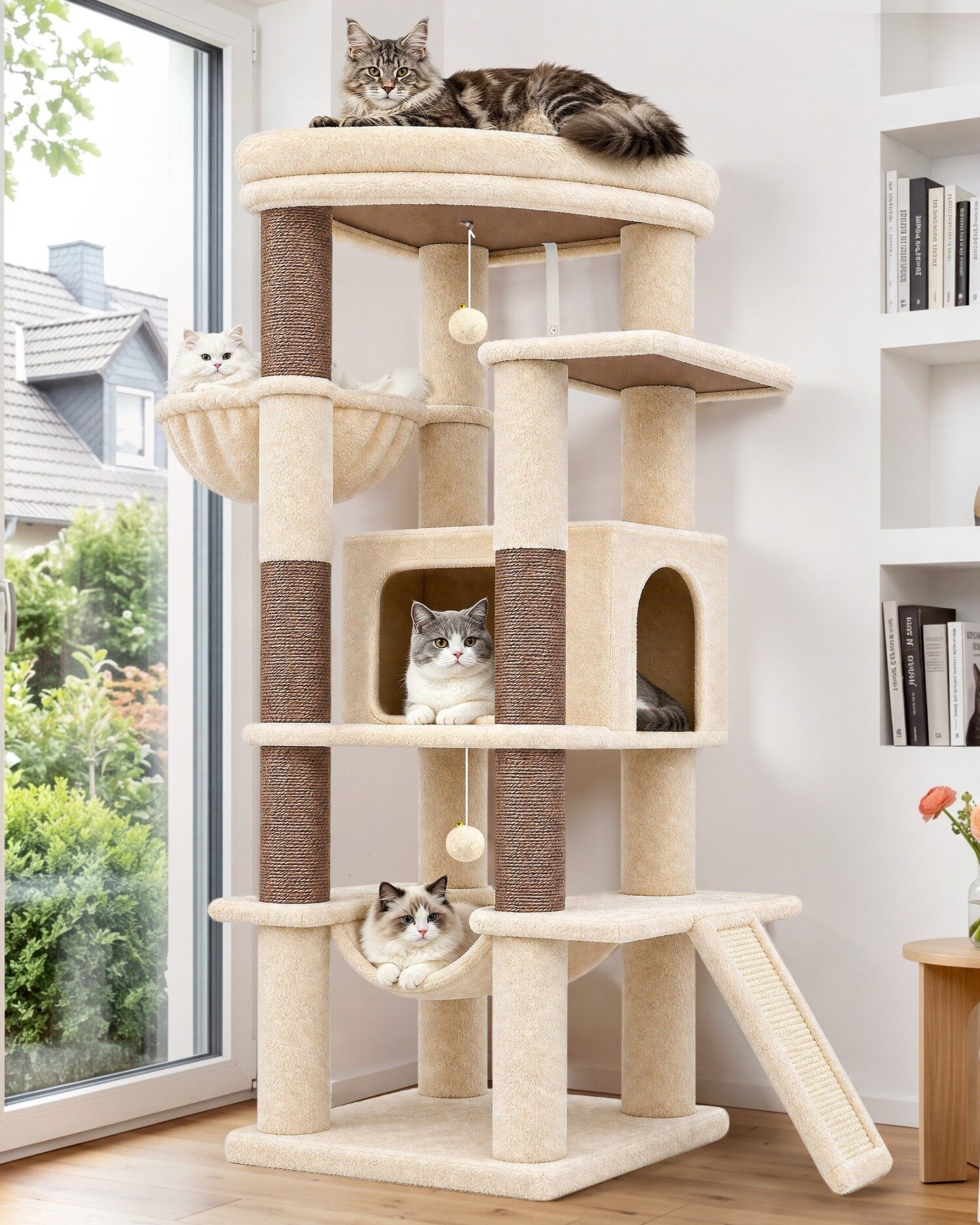 S56 Kratzbaum Für Große Katzen (Beige, ca. 140 cm)