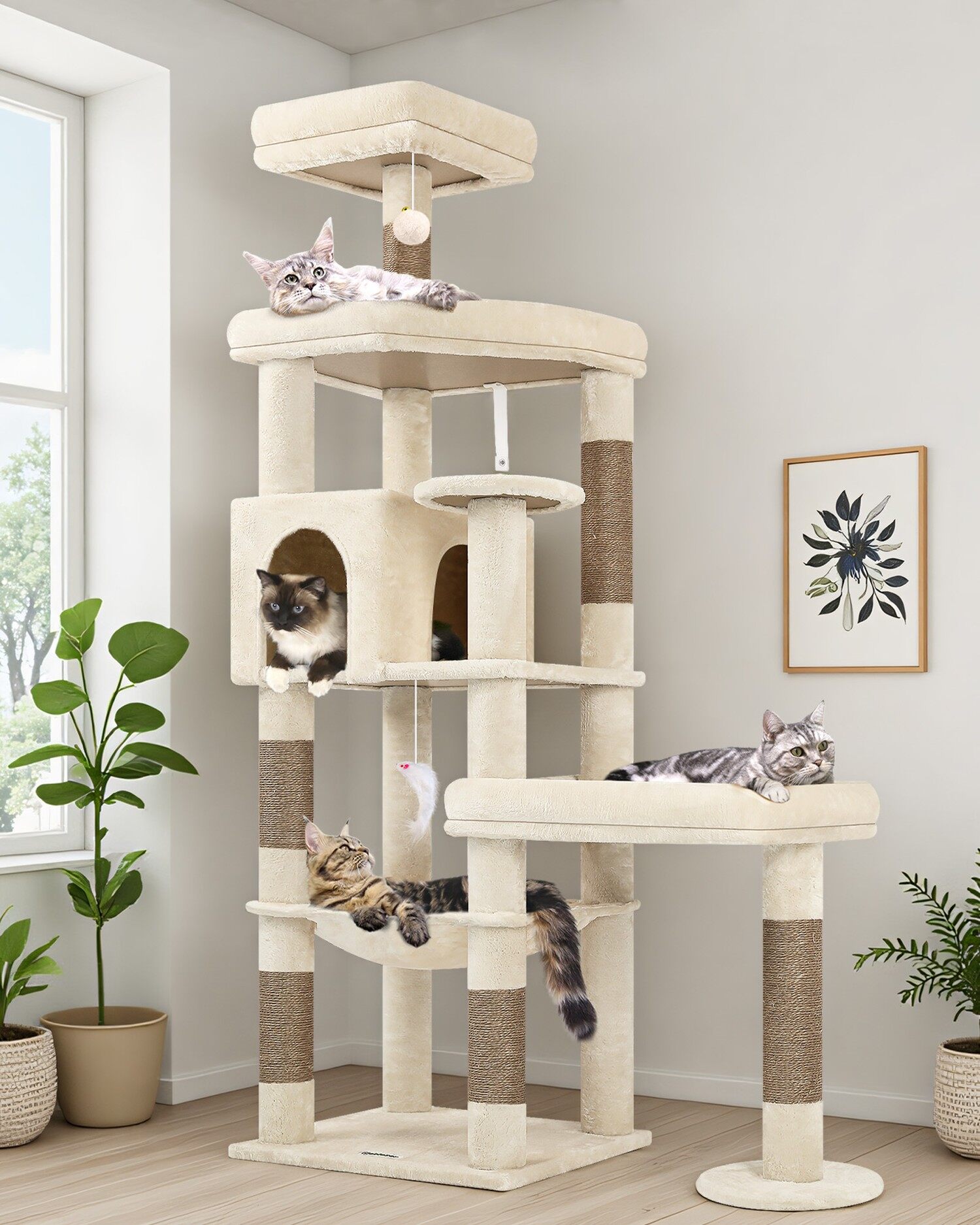 S65 Kratzbaum Maine Coon (Beige, ca. 165 cm)