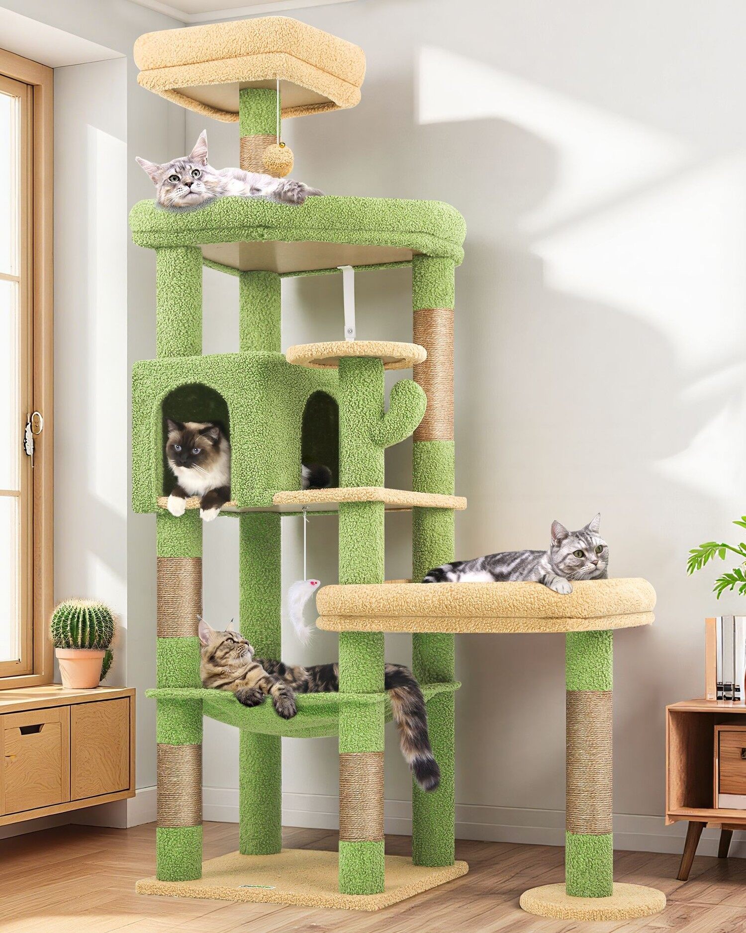 S65 Kratzbaum Maine Coon (Kaktusgrün, ca. 165 cm)