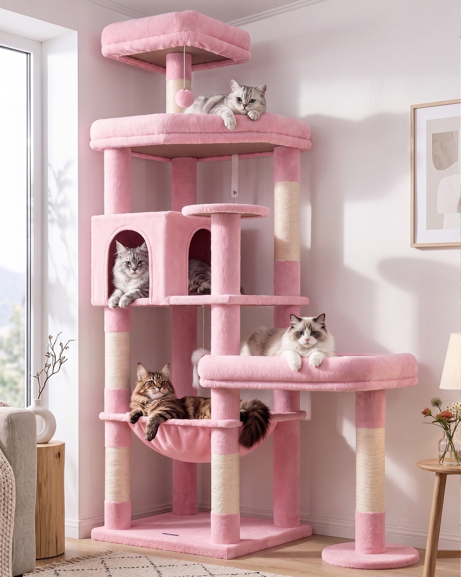 S65 Kratzbaum Maine Coon (Pink, ca. 165 cm)