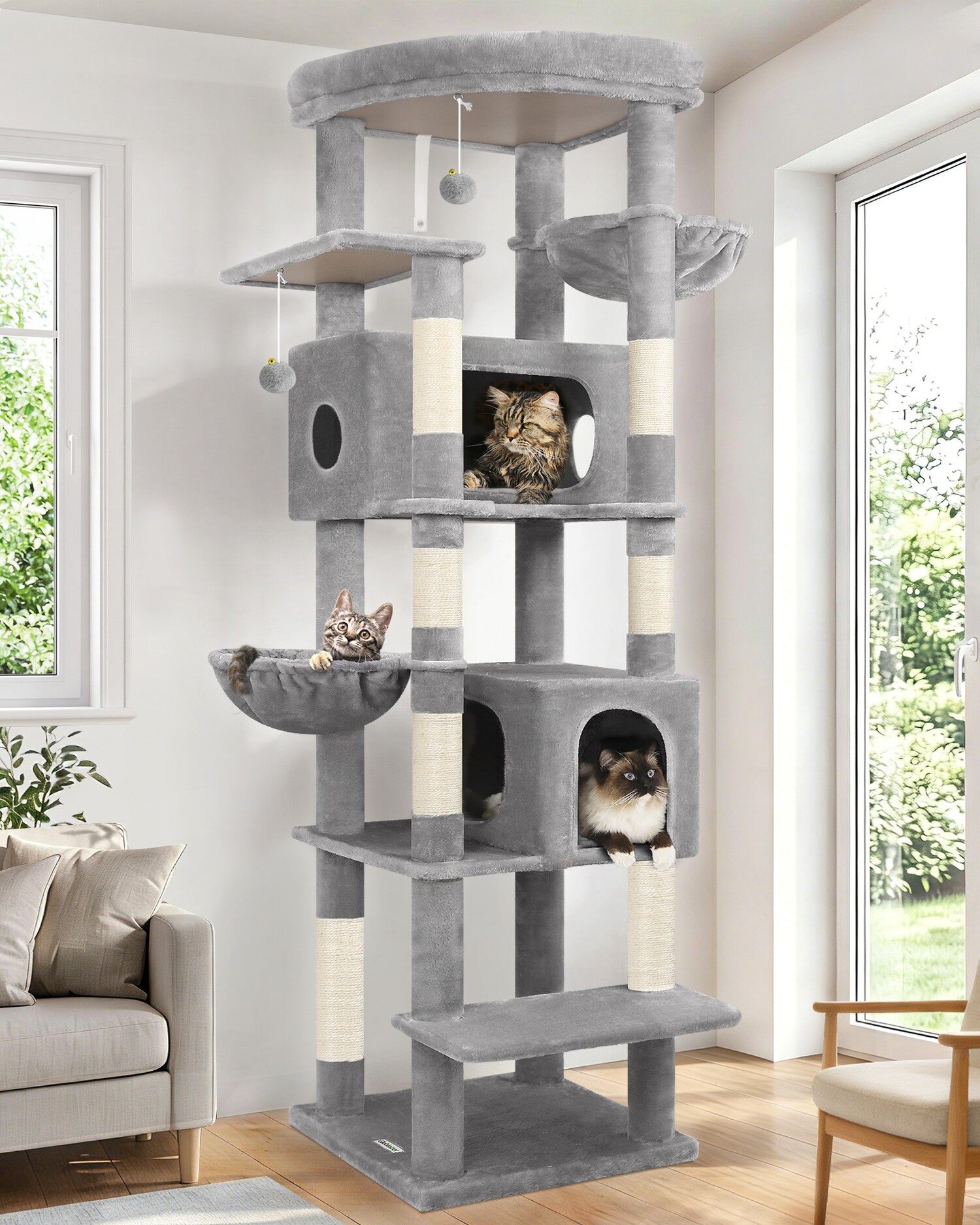 S74 キャットタワー 大型猫用 (ライトグレー, 約 185 cm)
