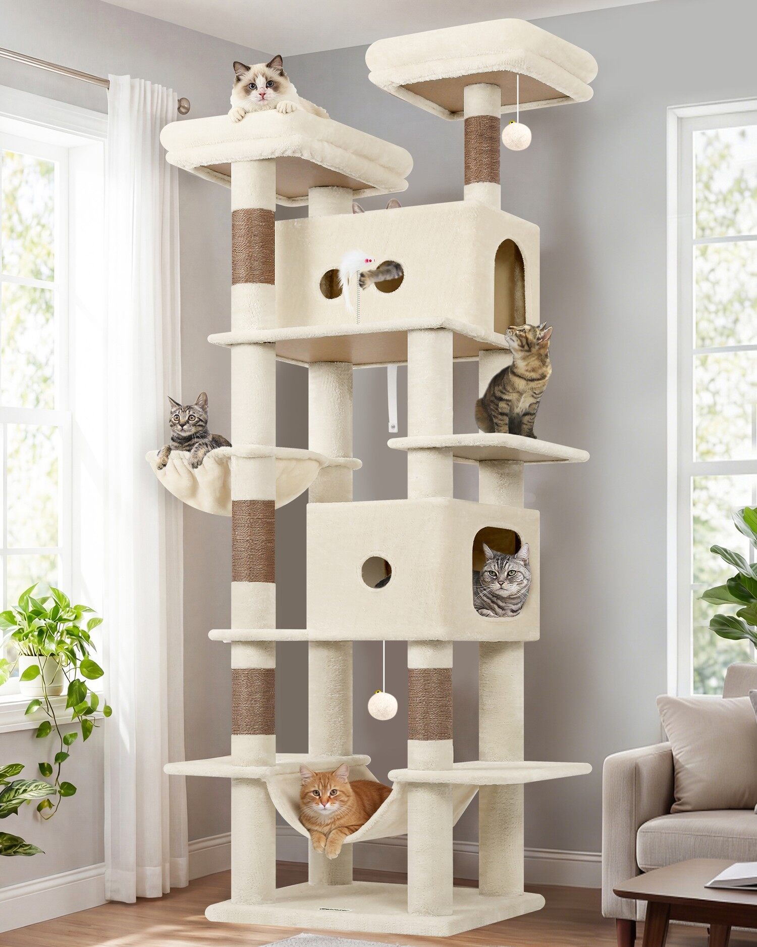 S80B Kratzbaum Große Xxl (Beige, ca. 200 cm)