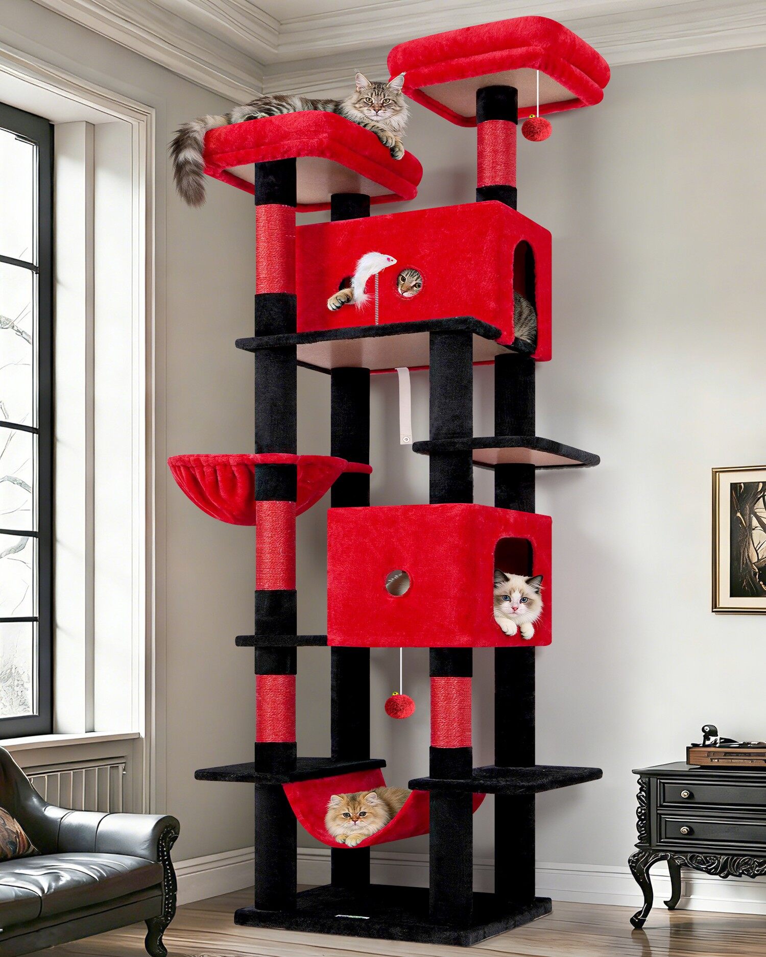 S80B Kratzbaum Große Xxl (Gotisch Rot-Schwarz, ca. 200 cm)