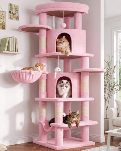 C66 Corner Cat Tree (Pink, 66-inch)