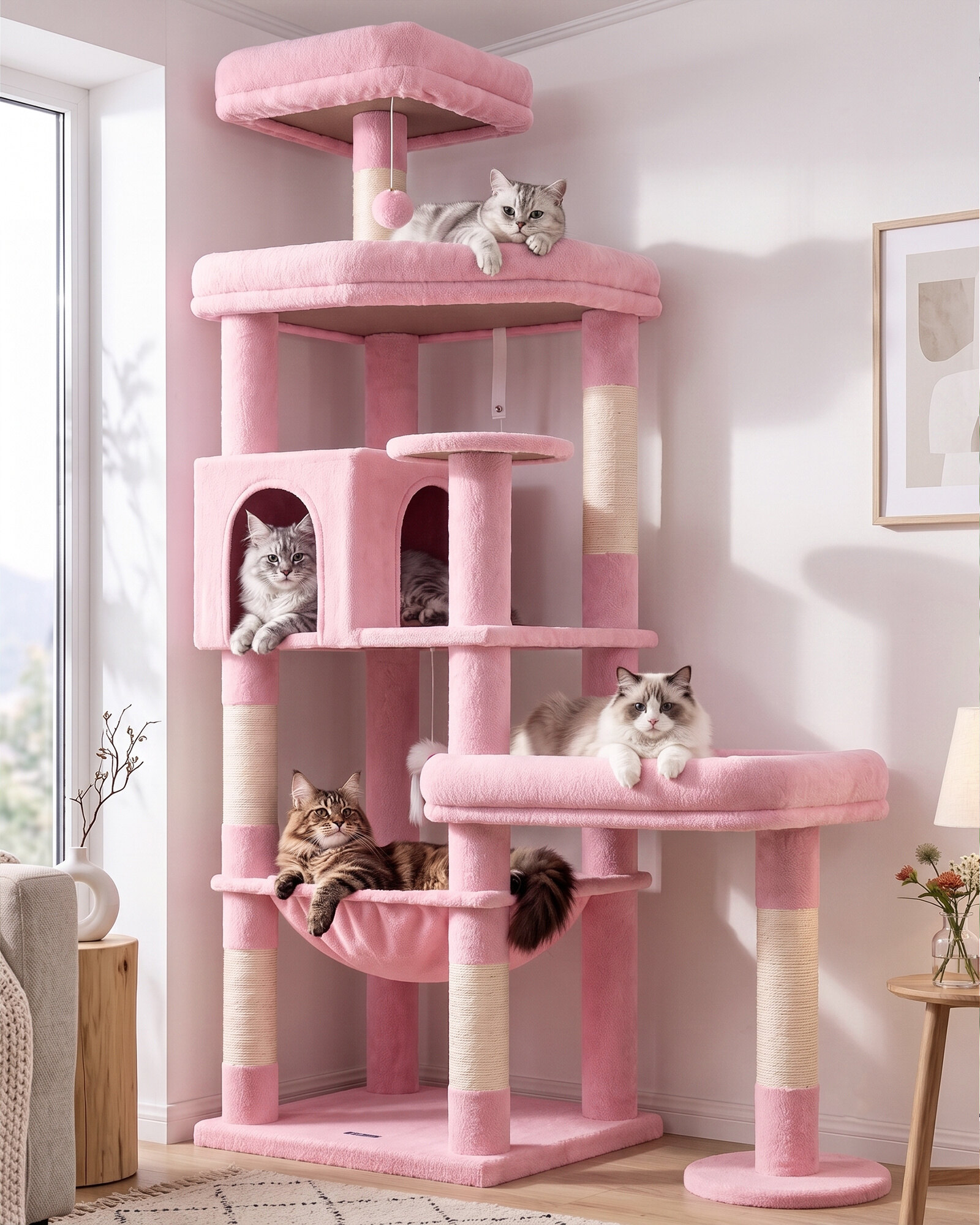 S65 Heavy Duty Cat Tree (Pink, 65-inch)