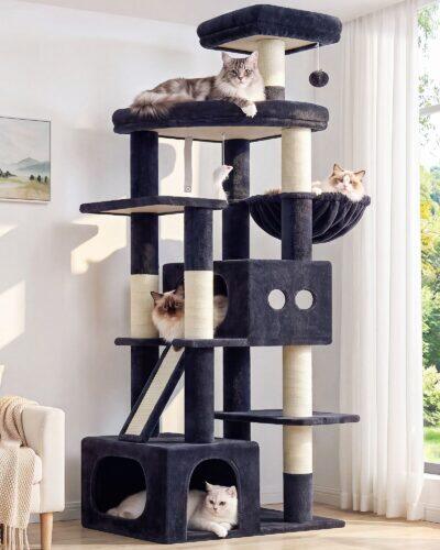 Globlazer F74 Heavy Duty Cat Tree, 74in Tall Cat Tower, Dark Grey