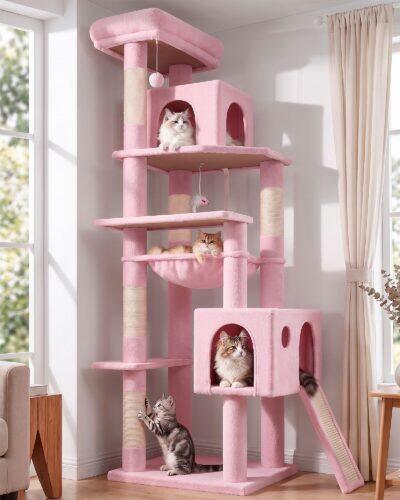 F70 Pro Cat Tree Tower (Pink, 70-inch)