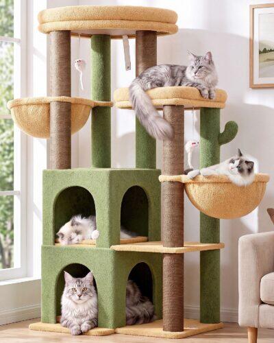 S63 Cat Tree For Large Cats (Cactus Green, 63-inch)