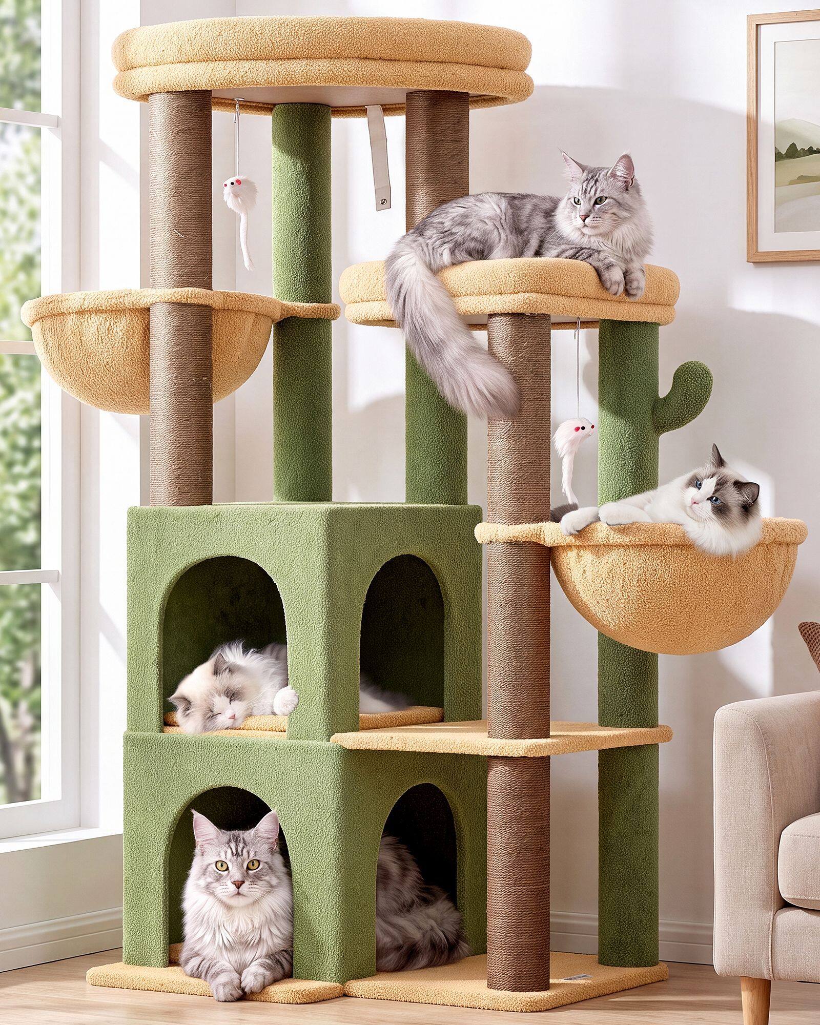 S63 Cat Tree For Large Cats (Cactus Green, 63-inch)