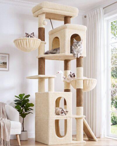 F70F Cat Tree Tower (Beige,70-inch)