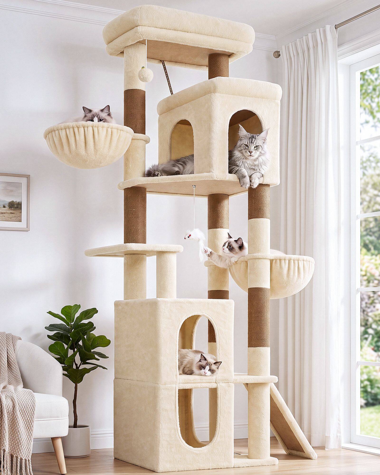 F70F Cat Tree Tower (Beige,70-inch)