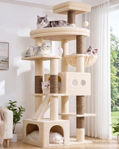 Globlazer F74 Heavy Duty Cat Tree, 74in Tall Cat Tower, Beige