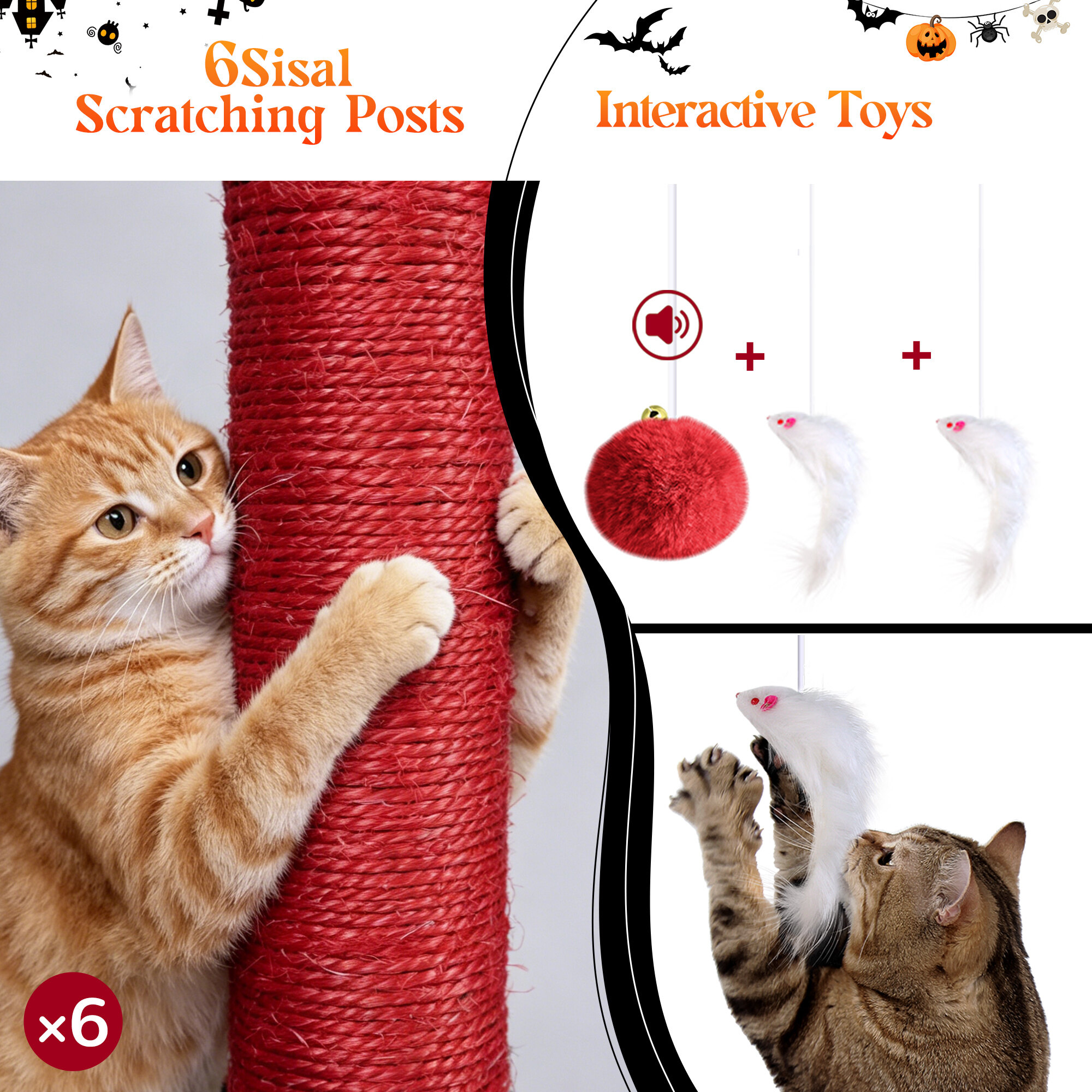 C68 Corner Cat Tree (Gothic Red Black, 68-inch)