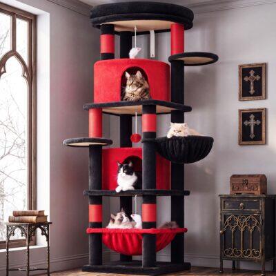 C68 Corner Cat Tree (Gothic Red Black, 68-inch)