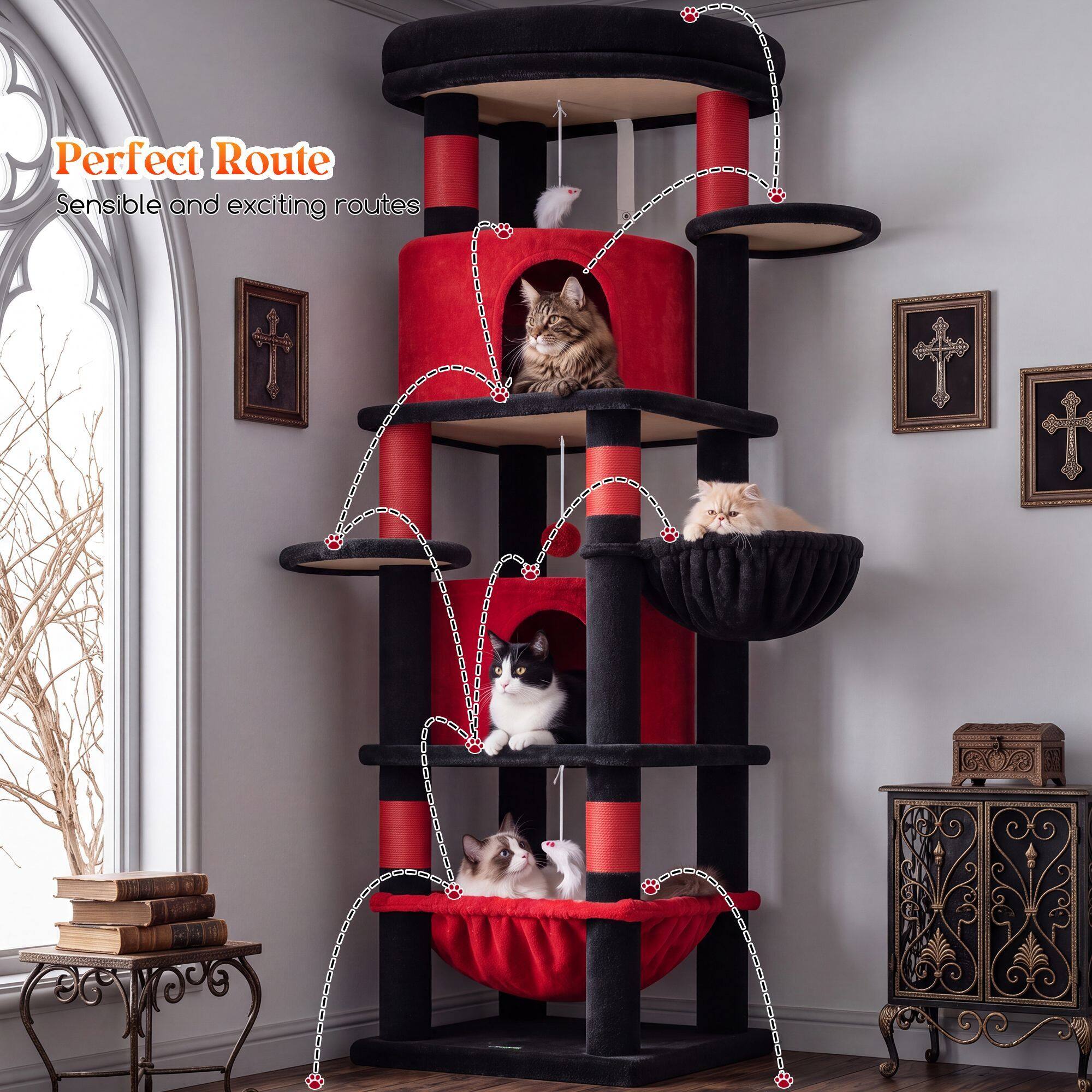 C68 Corner Cat Tree (Gothic Red Black, 68-inch)