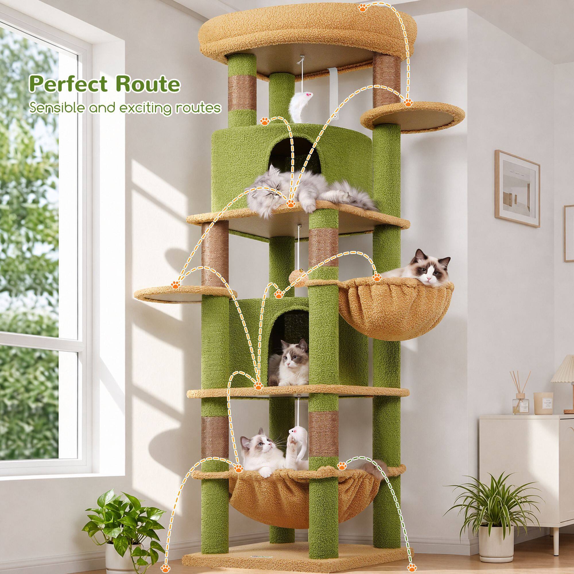 C68 Corner Cat Tree (Cactus Green, 68-inch)