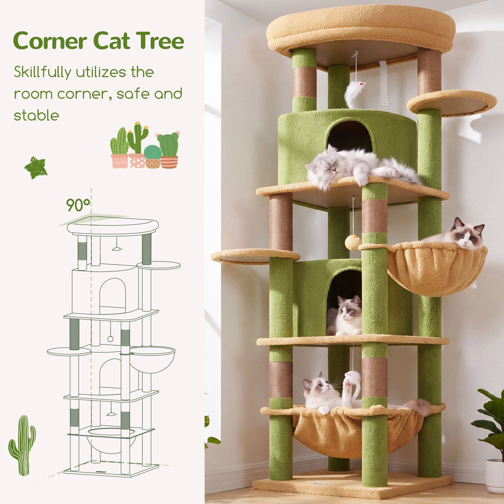 C68 Corner Cat Tree (Cactus Green, 68-inch)